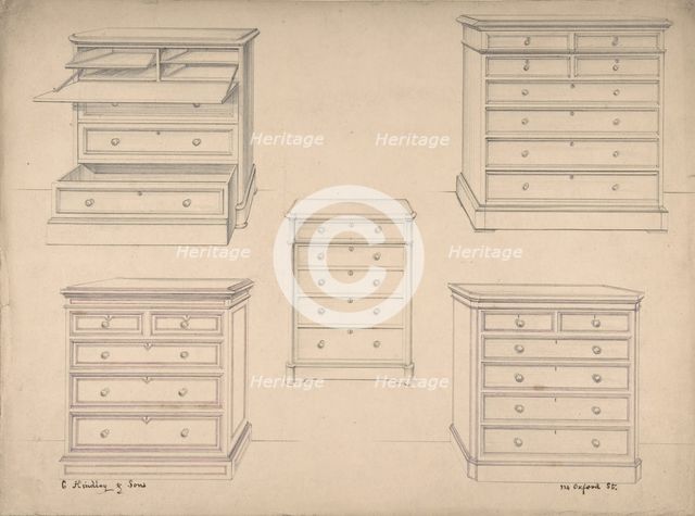 Designs for Chests of Drawers, 1841-84. Creator: Charles Hindley & Sons.