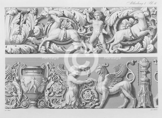 Designs for classical friezes, from 'Precision Book of Drawings', 1856. Creator: German School (19th Century).