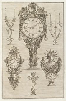 Designs for clocks and candleholders, 1769. Creator: Giovanni Battista Piranesi