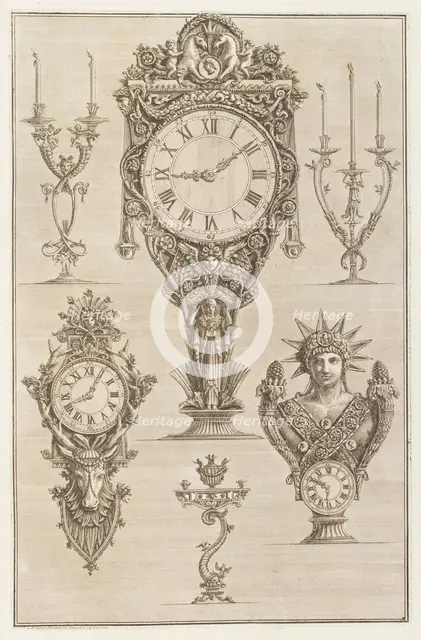 Designs for clocks and candleholders, 1769.  Creator: Giovanni Battista Piranesi.