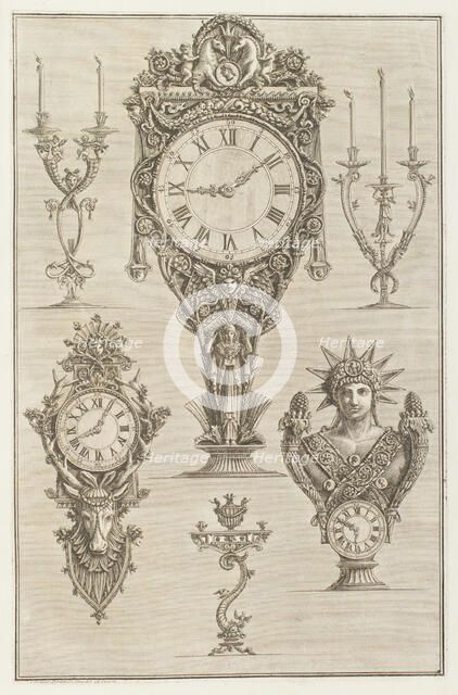 Designs for clocks and candleholders, 1769.  Creator: Giovanni Battista Piranesi.