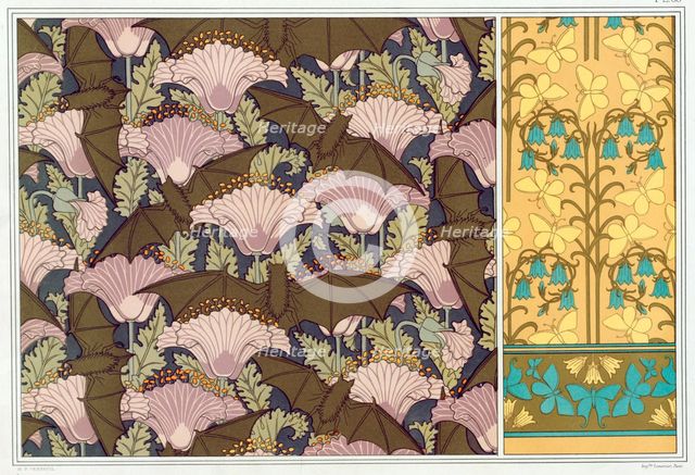 Designs for a wall hanging with Bats and Poppies, pub. 1897. Creator: Maurice Pillard Verneuil (1869?1942).