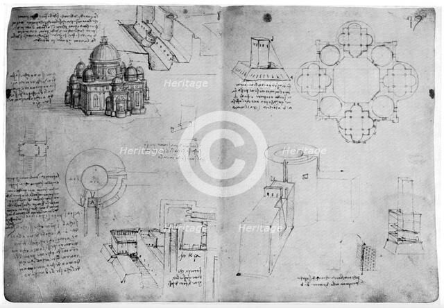 Designs for a centralized building, late 15th or early 16th century (1954).Artist: Leonardo da Vinci