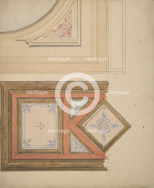 Designs for a ceiling and painted panel, 1830-97. Creators: Jules-Edmond-Charles Lachaise, Eugène-Pierre Gourdet.