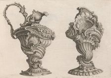 Designs for a Ewer and a Lidded Vase, Plate 2 from: Schöne und auf die neu..., Printed ca. 1750-56. Creator: Jeremias Wachsmuth