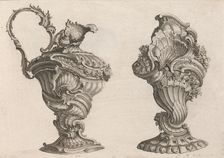 Designs for a Ewer and a Lidded Vase, Plate 2 from: Schöne und auf die neu..., Printed ca. 1750-56. Creator: Jeremias Wachsmuth