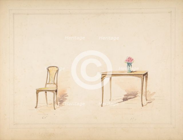 Designs for an Art Nouveau Table and Chair, 19th century. Creator: Anon.