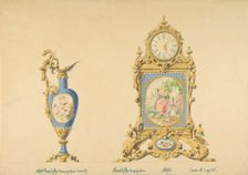 Designs for an Ewer and Clock, 19th century. Creator: Anon
