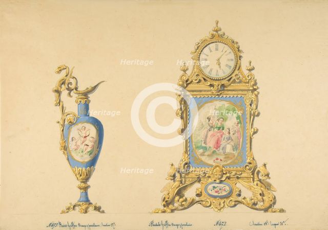 Designs for an Ewer and Clock, 19th century. Creator: Anon.