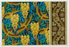 Designs for Birds and Wisteria Hanging and wallpaper border with Lizards and Ivy, pub. 1897. Creator: Maurice Pillard Verneuil (1869?1942)