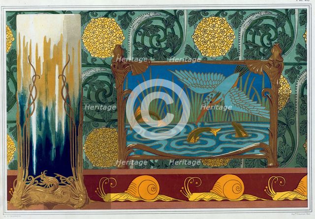 Designs for Bronze Vase Support, Wallpaper and border, and Enamel and Bronze Jardiniere,  pub. 1897. Creator: Maurice Pillard Verneuil (1869?1942).