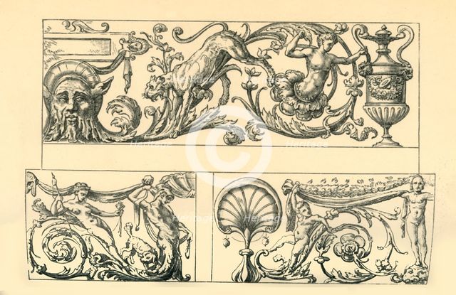 Designs for grotesque friezes, 16th century, (1881).  Creator: Unknown.