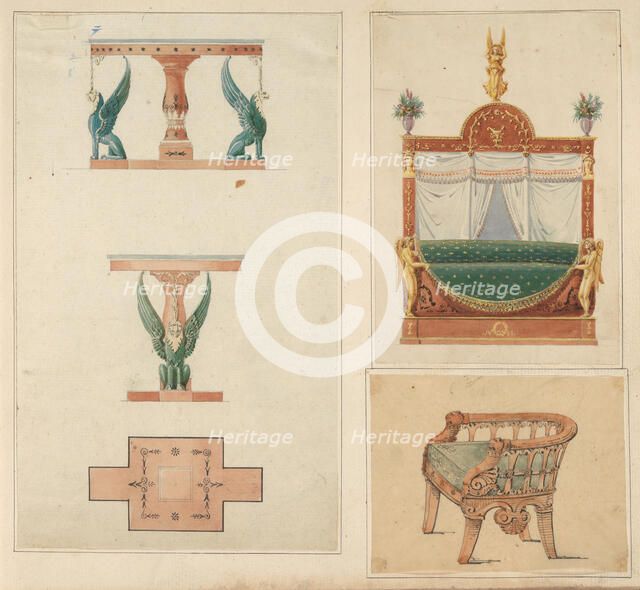 Designs for Furniture, ca. 1800-ca. 1840. Creators: Pierre Antoine Bellangé, Louis-Alexandre Bellangé, Jean Démosthène Dugourc, Jacques Louis de La Hamayde de Saint-Ange.