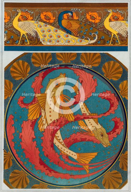Designs for Peacock and Poppy Border, pub. 1897. Creator: Maurice Pillard Verneuil (1869?1942).