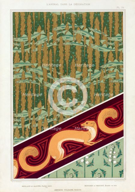 Designs for wallpaper,  border and silk fabric, pub. 1897. Creator: Maurice Pillard Verneuil (1869?1942).