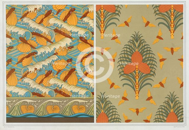 Designs for wallpaper "Flying Fish and Waves", pub. 1897. Creator: Maurice Pillard Verneuil (1869?1942).