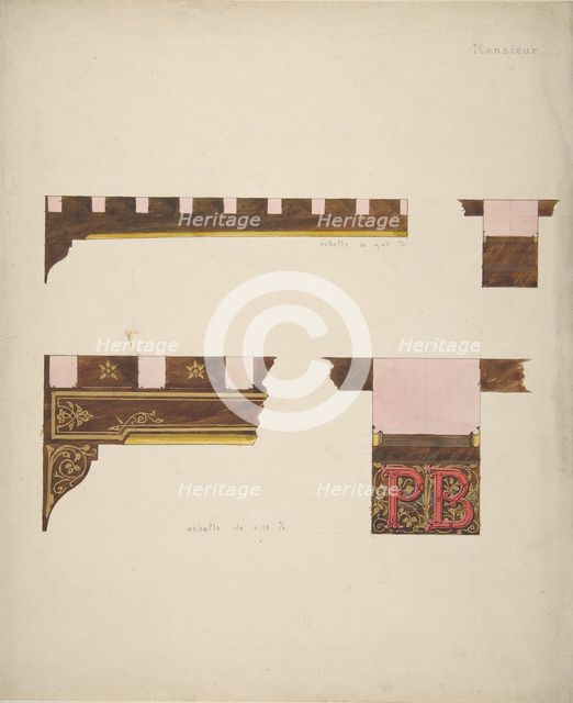 Designs for the painted decoration of ceiling timbers monogrammed "PB", second half 19th century. Creators: Jules-Edmond-Charles Lachaise, Eugène-Pierre Gourdet.