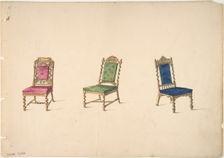 Designs for Three Chairs with Turned Legs and Backs, early 19th century. Creator: Anon