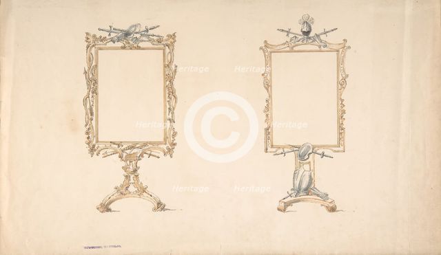 Designs for Two Mirror Frames Supported on Footed Pedestals with Armorial..., early 19th cent. Creator: Anon.