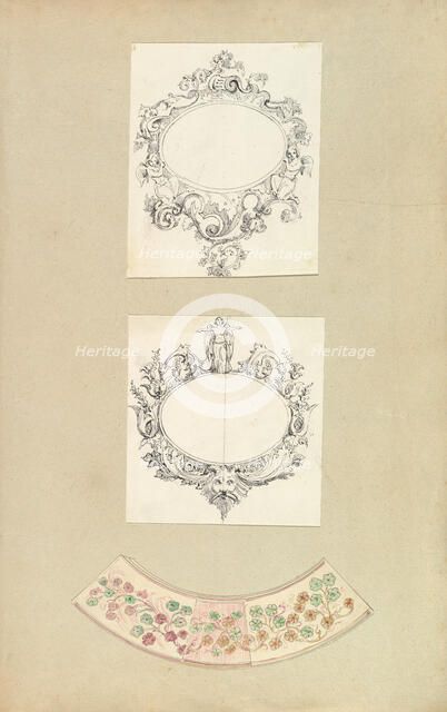 Designs for Two Mirrors and a Plate Rim, 1845-55. Creator: Alfred Crowquill.