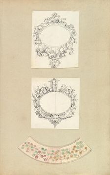 Designs for Two Mirrors and a Plate Rim, 1845-55. Creator: Alfred Crowquill