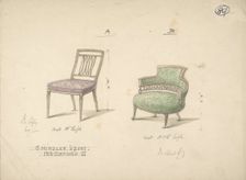 Designs for Two Chairs, 1841-84. Creator: Charles Hindley & Sons