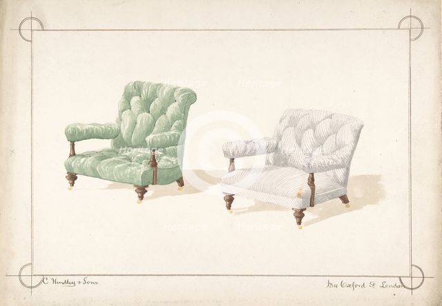 Designs for Two Chairs, 1841-84. Creator: Charles Hindley & Sons.