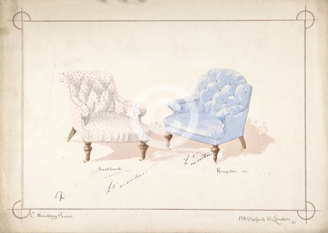 Designs for Two Chairs, 1841-84. Creator: Charles Hindley & Sons.