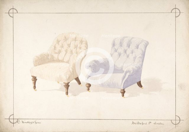 Designs for Two Chairs, 1841-84. Creator: Charles Hindley & Sons.