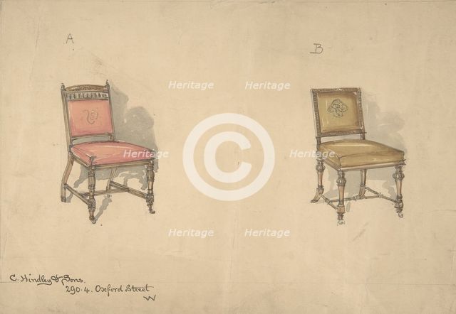 Designs for Two Chairs, 1884-92. Creator: Charles Hindley & Sons.
