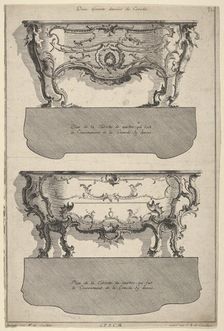 Designs for Two Commodes , from Livre de differents dessein de Comodes 1745-56. Creators: Jean Francois Cuvillies, Carl Albert von Lespilliez