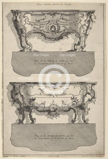 Designs for Two Commodes , from 'Livre de differents dessein de Comodes', 1745-56. Creators: Jean Francois Cuvillies, Carl Albert von Lespilliez.