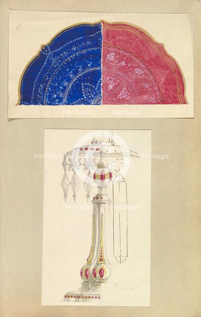 Designs for Two Decorated Plates and a Candleholder with Cut Glass Drops, 1845-55. Creator: Alfred Crowquill.