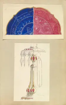 Designs for Two Decorated Plates and a Candleholder with Cut Glass Drops, 1845-55. Creator: Alfred Crowquill