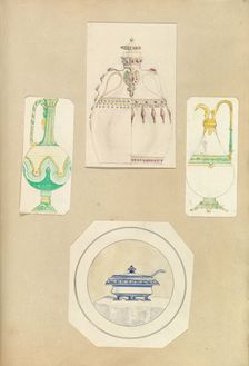 Designs for Two Ewers, a Carafe (two alternate designs), and a Covered Tureen, 1845-55. Creator: Alfred Crowquill