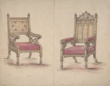 Designs for Two Gothic Style Chairs, 19th century. Creator: Anon