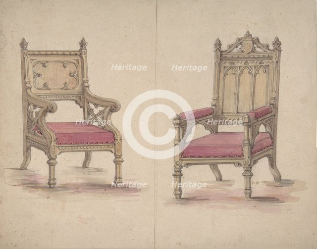 Designs for Two Gothic Style Chairs, 19th century. Creator: Anon.