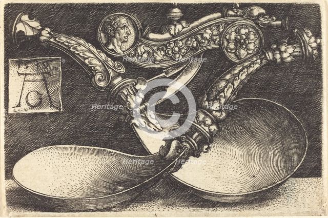 Designs for Two Spoons and a Dog Whistle, 1539. Creator: Heinrich Aldegrever.