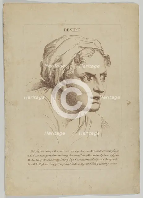 Desire (from Heads Representing the Various Passions of the Soul; as they are Expressed in..., 1765. Creator: Anon.