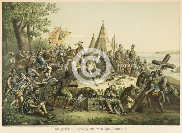 DeSoto's Discovery of the Mississippi River, 1896. Creators: Unknown, Louis Kurz, Kurz and Allison.