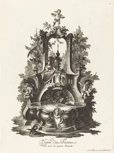Dessein d'une Fontaine orné avec les quatre Elements (Design for a Fountain...), c. 1755/1760. Creator: Johann Esaias Nilson