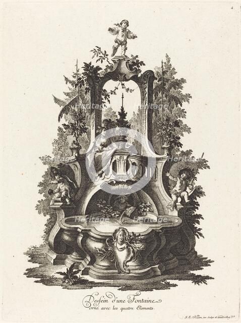 Dessein d'une Fontaine orné avec les quatre Elements (Design for a Fountain...), c. 1755/1760. Creator: Johann Esaias Nilson.