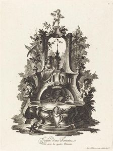 Dessein d'une Fontaine orné avec les quatre Elements (Design for a Fountain...), c. 1755/1760. Creator: Johann Esaias Nilson