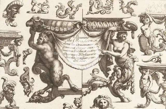 Desseins de Brasiers dont les Ornements peuuent Seruir aux Cuuettes, Tables, et autre..., 1660-1713. Creator: Alexis Loir I.