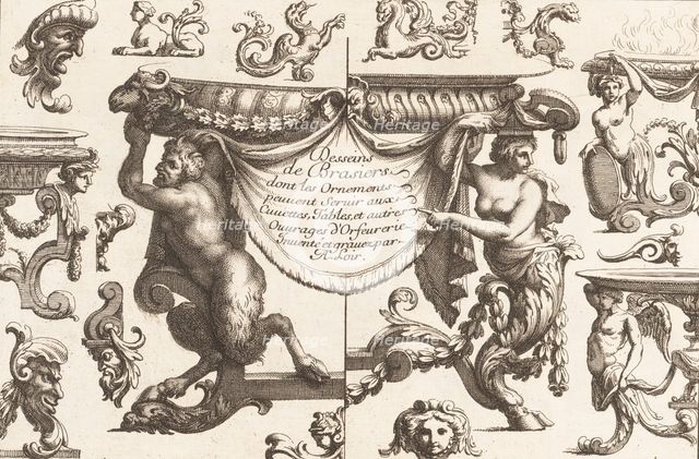 Desseins de Brasiers dont les Ornements peuuent Seruir aux Cuuettes, Tables, et autre..., 1660-1713. Creator: Alexis Loir I.