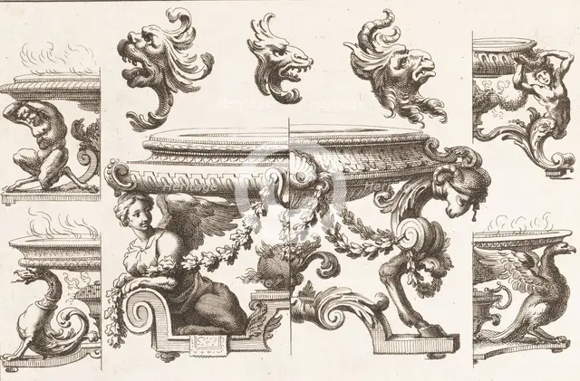 Desseins de Brasiers dont les Ornements peuuent Seruir aux Cuuettes, Tables, et autre..., 1660-1713. Creator: Alexis Loir I.