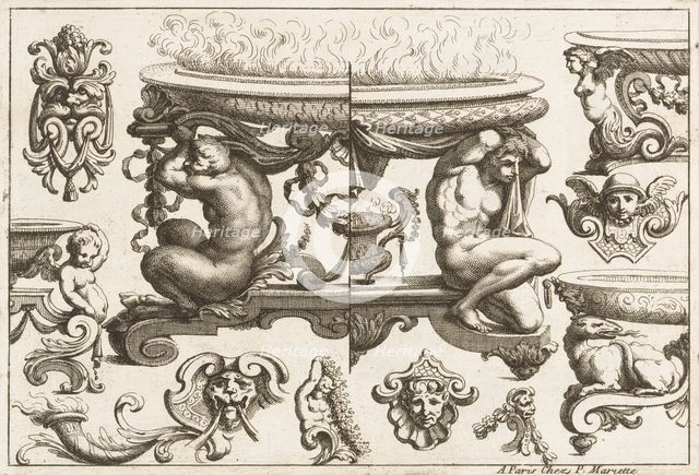 Desseins de Brasiers dont les Ornements peuuent Seruir aux Cuuettes, Tables, et autre..., 1660-1713. Creator: Alexis Loir I.