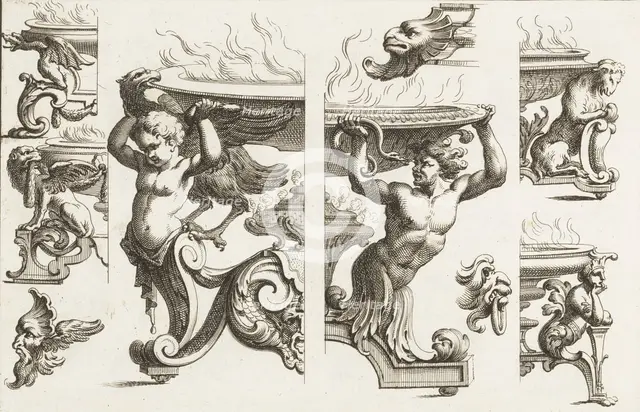 Desseins de Brasiers dont les Ornements peuuent Seruir aux Cuuettes, Tables, et autre..., 1660-1713. Creator: Alexis Loir I.
