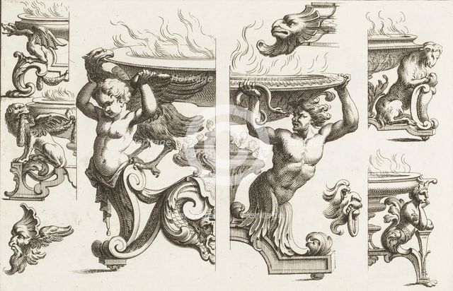 Desseins de Brasiers dont les Ornements peuuent Seruir aux Cuuettes, Tables, et autre..., 1660-1713. Creator: Alexis Loir I.