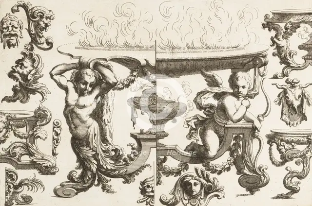 Desseins de Brasiers dont les Ornements peuuent Seruir aux Cuuettes, Tables, et autre..., 1660-1713. Creator: Alexis Loir I.